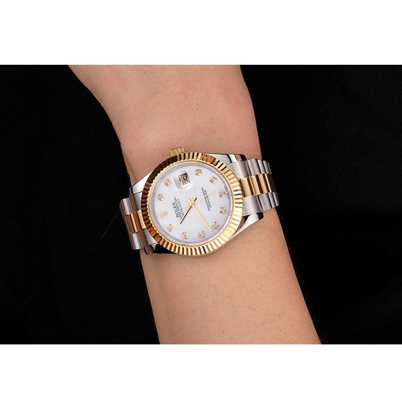 Aaa fake watches Swiss Rolex White Datejust Hour Bezel Two Tone Marks Stainless Gold Diamond Steel Dial Bracelet Case 0514